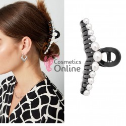 Clama pentru prins parul tip cleste CLM022BB Negru cu perle albe